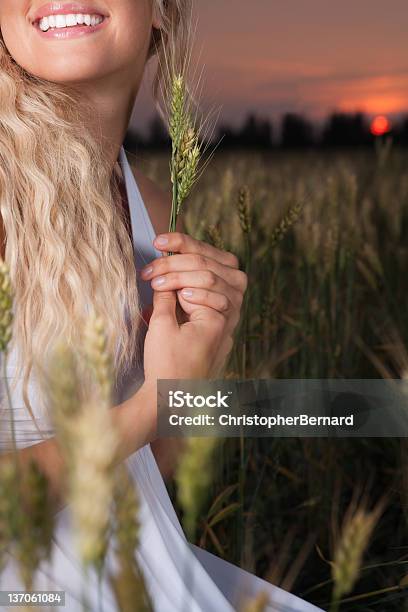 Smiling Young Woman In Wheat Field Stock Photo - Download Image Now - 20-24 Years, 25-29 Years, Adult