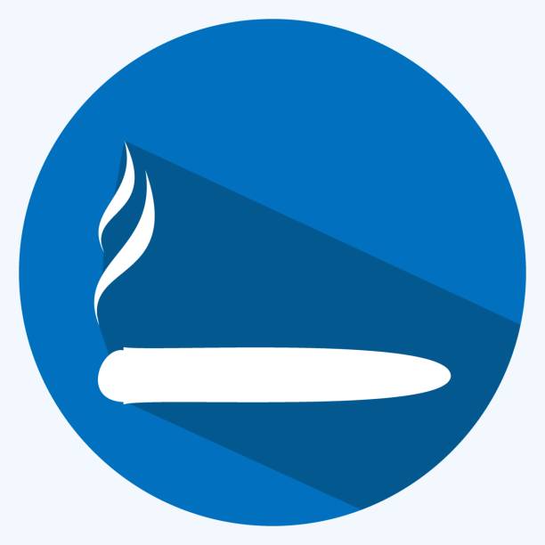ilustraciones, imágenes clip art, dibujos animados e iconos de stock de icono de cigarro en estilo de sombra larga de moda aislado sobre fondo azul suave - rolling cigarette risk luxury