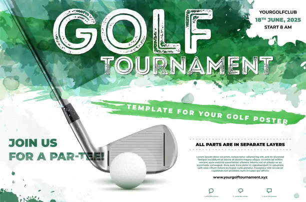 Vector illustration of Golf watercolor poster template with sample text in separate layer