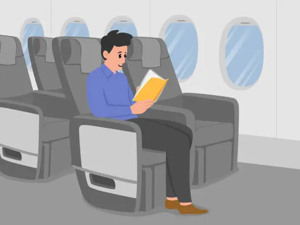 Vector illustration of Seated in the economy airplane cabin