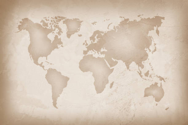 istock World map on an old paper texture background with space for text wind sea marine navigation. Design retro nautical template for marine theme border frame. 1370614364