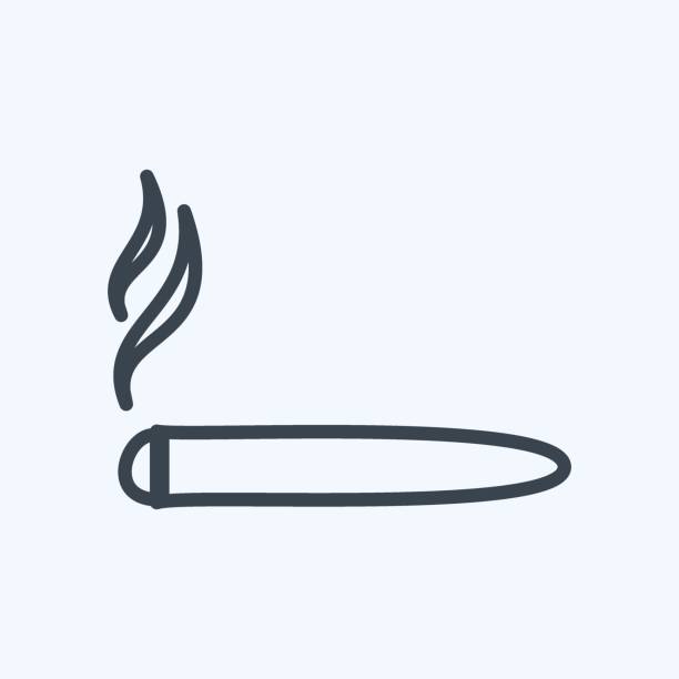 ilustraciones, imágenes clip art, dibujos animados e iconos de stock de icono de cigarro en estilo de línea de moda aislado sobre fondo azul suave - rolling cigarette risk luxury