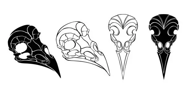Vector illustration of Silhouette bird skulls