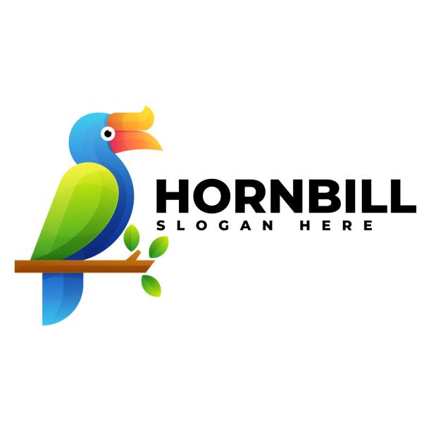 벡터 일러스트 혼빌 그라데이션 다채로운 스타일. - hornbill computer graphic multi colored nature stock illustrations