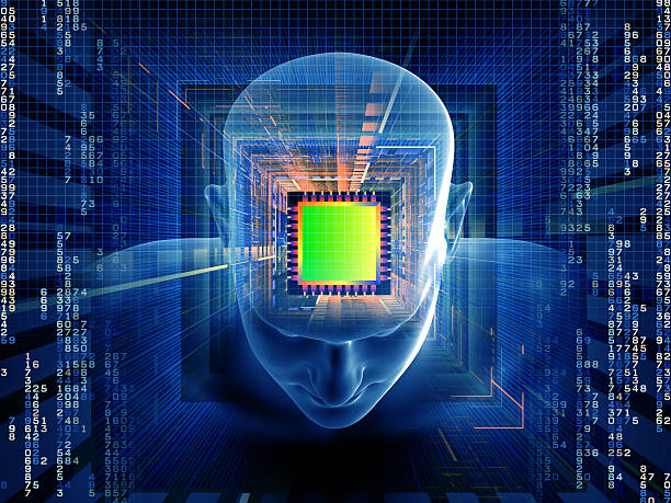 mente del chip - art brain contemplation cyborg foto e immagini stock