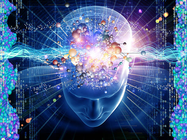 pensieri molecolare - art brain contemplation cyborg foto e immagini stock