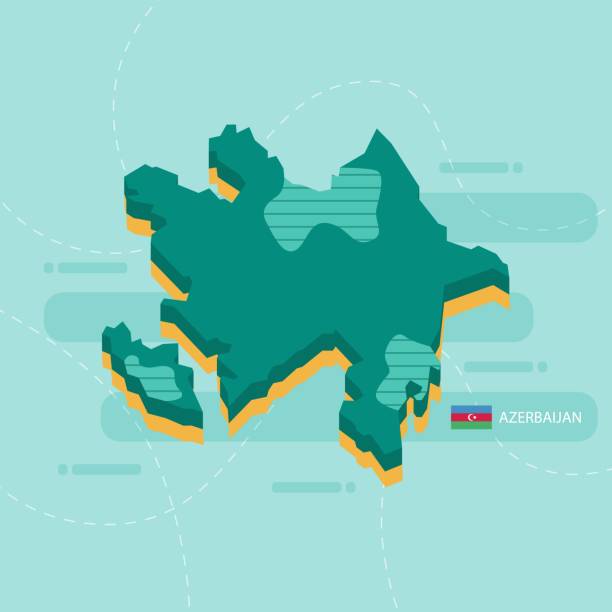 istock 3d vector map of Azerbaijan with name and flag of country on light green background and dash. 1370622835