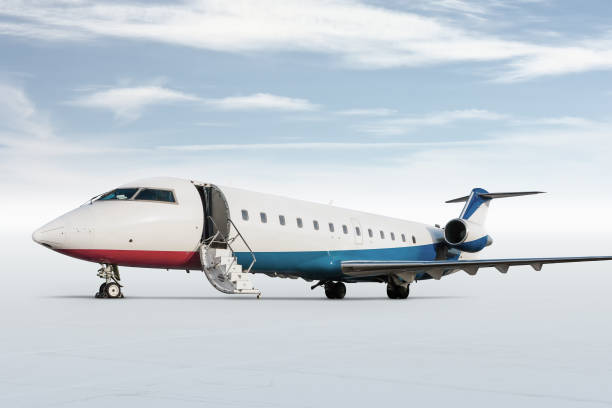 istock Modern executive business jet isolated on bright background with sky 1370624832