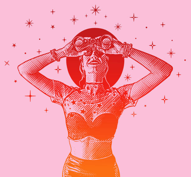 istock Young hipster woman with binoculars and stars 1370626065