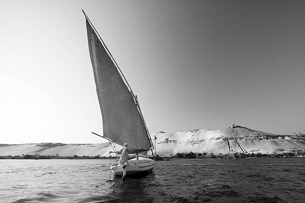 One Man Sailing in Aswan stock photo