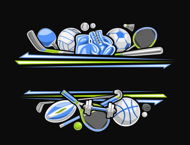 векторная граница для спортивного инвентаря - tennis tennis ball ball black background stock illustrations