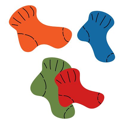 Set of multicolor warm socks in bright and muted hues. Isolate. Lifestyle. Handdrawn. Vector illustration.