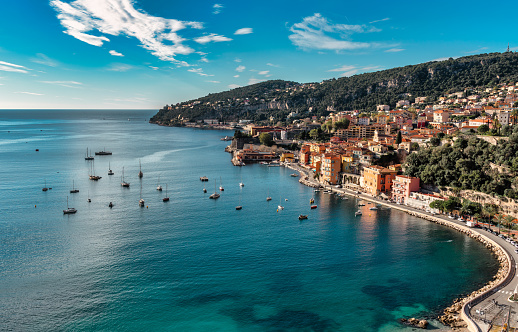 view of Villefranche Sur Mer on Cote D Azur, French Riviera in France.