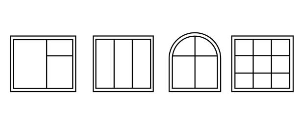 Classic windows set. House exterior. Editable stroke. Vector illustration. stock image. Classic windows set. House exterior. Editable stroke. Vector illustration. stock image. EPS 10. double hung window stock illustrations