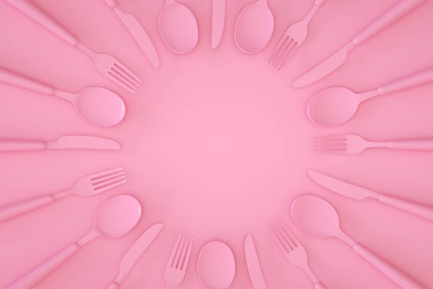 istock Minimal restaurant food concept kitchen utensils pink background 1370635323