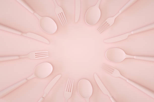 istock Minimal restaurant food concept kitchen utensils pink background 1370635392