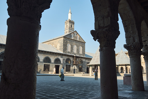 Courtyard of Ulu Cami or Grand Mosque. Diyarbakir, Turkey - June 2021