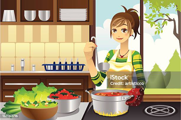 Housewife Cooking Stock Illustration - Download Image Now - Cooking, Soup, Adult