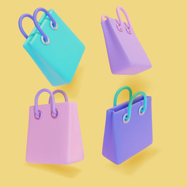 3d Different Shopping Bag Icon Set Plasticine Cartoon Style. Vector vector art illustration