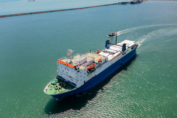 istock Aerial view of RoRo ship in transit. 1370639617