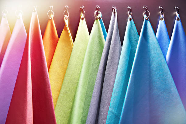istock Samples of colored genuine leather in store 1370639625