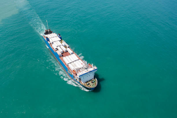 istock Aerial view of RoRo ship in transit. 1370640690