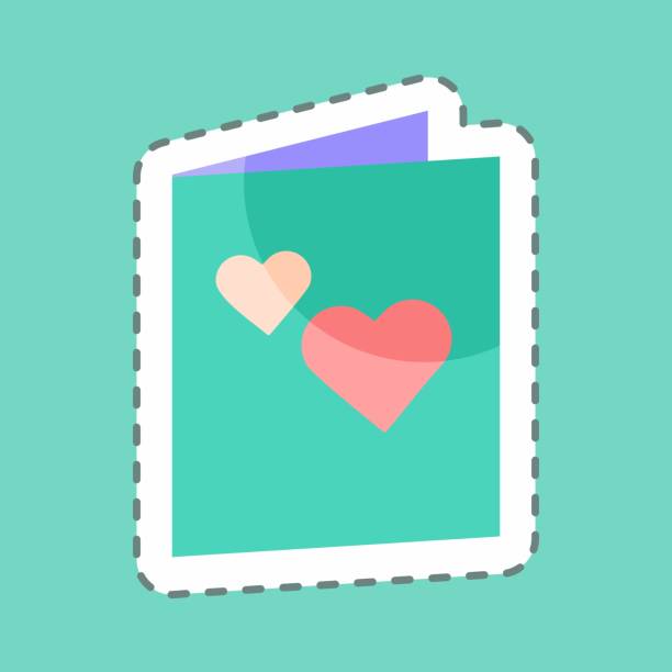 istock Invitation Card Sticker in trendy line cut isolated on blue background 1370641142