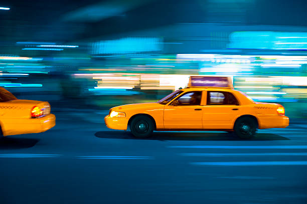 Yellow cab at the crossroads. stock photo