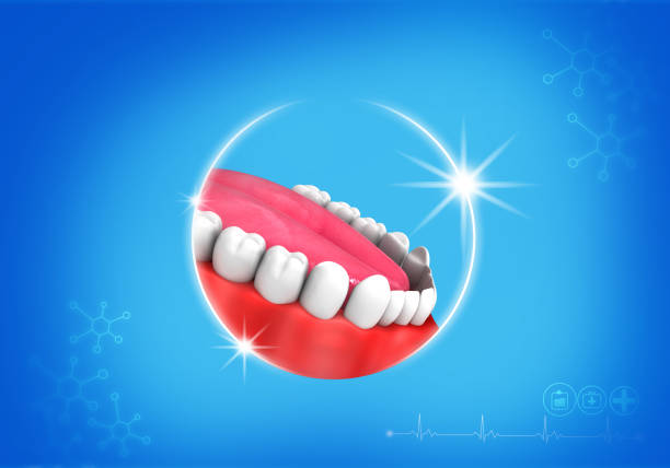 Human tooth on blue medical background. 3d illustration