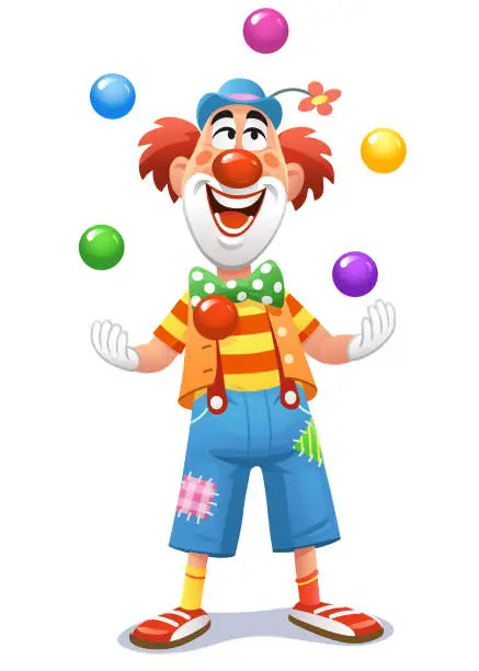 Vector illustration of Clown Juggling Colorful Balls