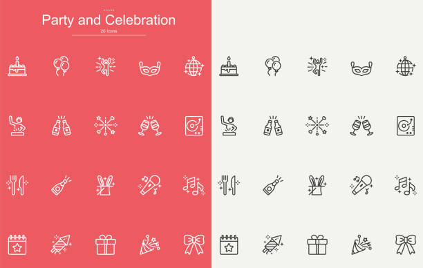 party- und celebration line icons design - food and drink holidays and celebrations isolated objects birthdays stock-grafiken, -clipart, -cartoons und -symbole