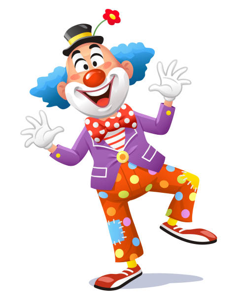 ilustrações, clipart, desenhos animados e ícones de palhaço alegre pulando - clown