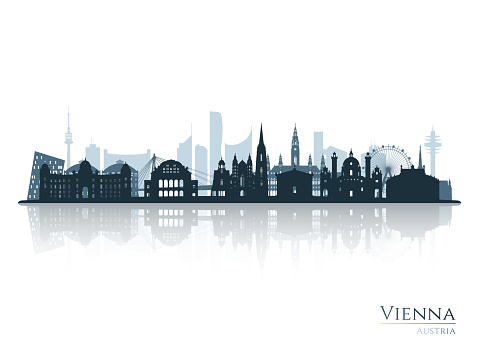 Vienna skyline silhouette with reflection. Landscape Vienna, Austria. Vector illustration.