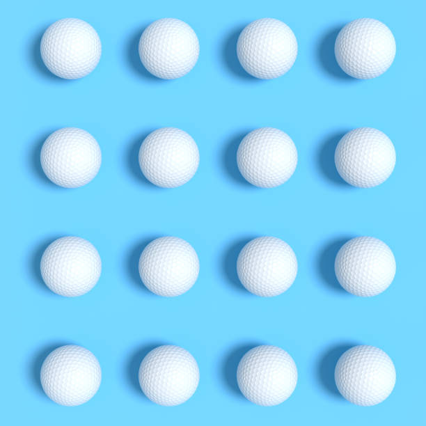 istock Set of golf ball lying in row on blue background 1370649760