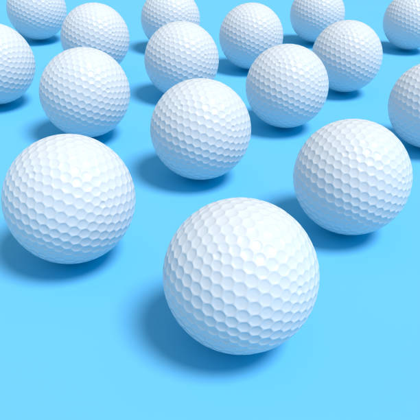 istock Set of golf ball lying in row on blue background 1370649828
