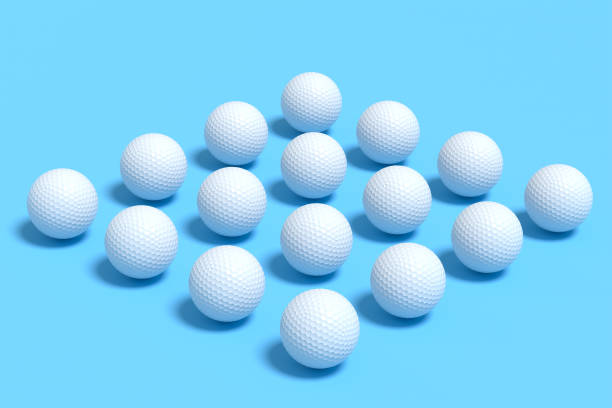 istock Set of golf ball lying in row on blue background 1370649830