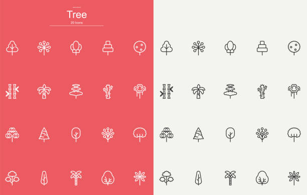 트리 라인 아이콘 디자인 - tree root environment symbol stock illustrations