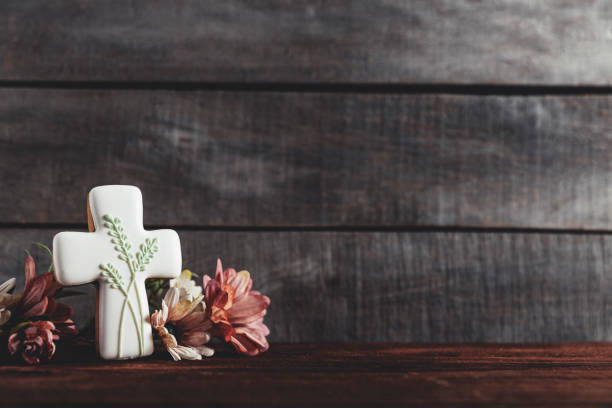 istock Easter holiday conceptual background. Cookie Cross shape on the table 1370652465