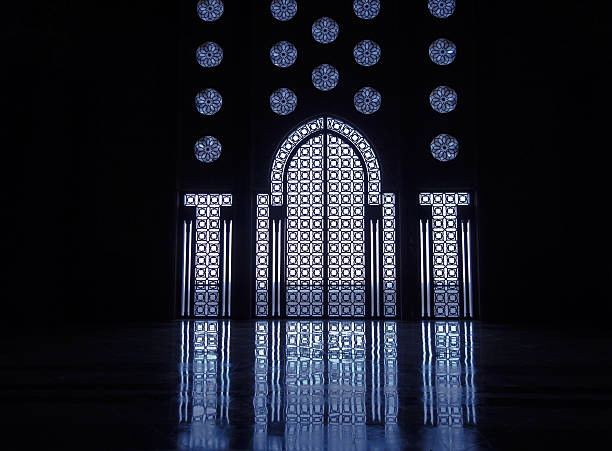 istock Blue light reflects thru stained glass windows of doorway 137065665