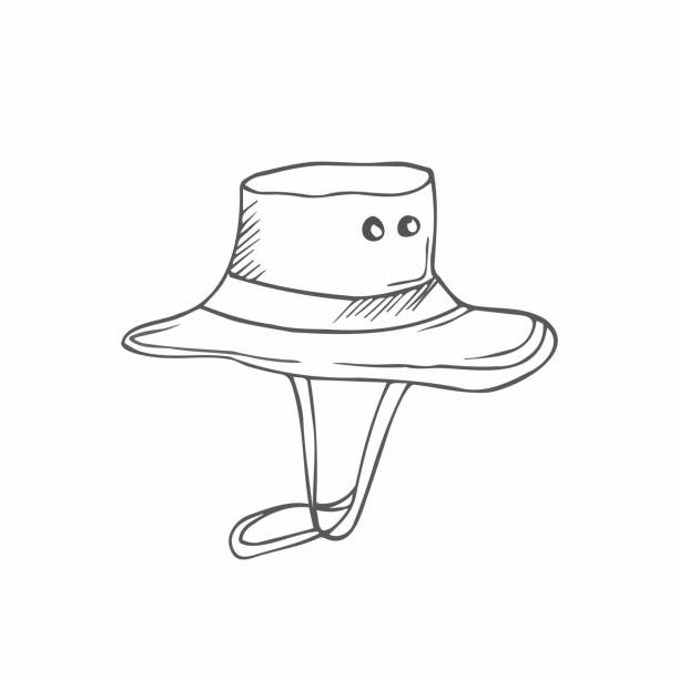 illustrations, cliparts, dessins animés et icônes de chapeau d��’homme. coiffe pour les scouts. chapeau pour la randonnée ou la chasse. illustration vectorielle en style doodle, isoler sur fond blanc. - cowboy hat personal accessory equipment headdress