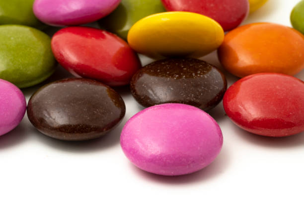 Colorful candies isolated on white background.