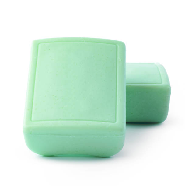 istock Green soap bars isolated on white background. 1370661031