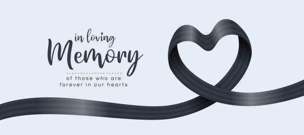 In loving memory, of those who are forever in our hearts text and black alternating Stripe ribbon roll wave make heart shape vector design In loving memory, of those who are forever in our hearts text and black alternating Stripe ribbon roll wave make heart shape vector design memories stock illustrations