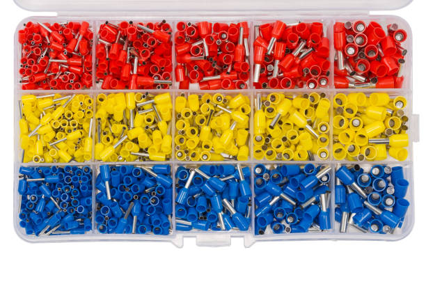 istock Insulated crimp wire terminal in box with compartments, top view 1370661353