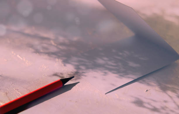 Blank business card and pencil on the table with natural soft light and shadow