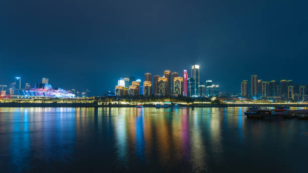 istock Night view of Chongqing riverside at night 1370664918