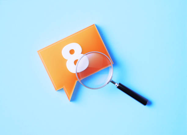 istock Magnifier And Speech Bubble With Number 8 On Blue Background 1370668192