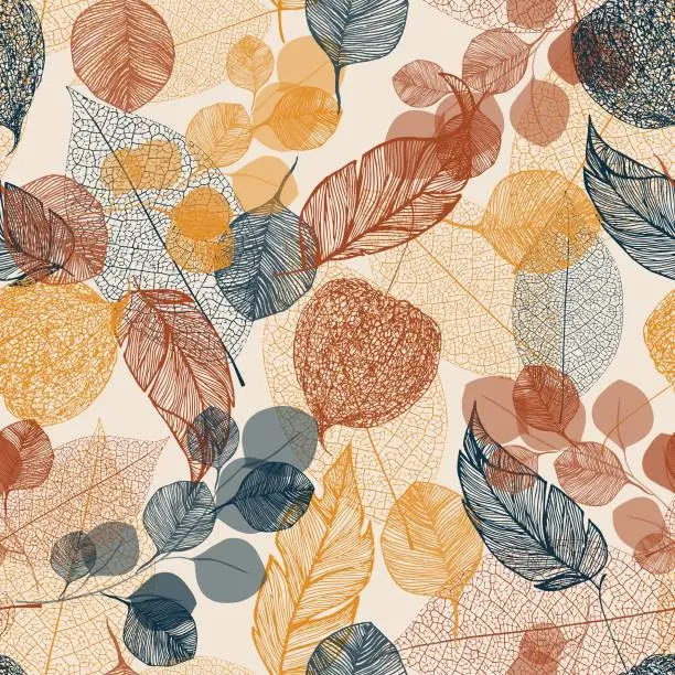 Vector illustration of Seamless floral pattern with physalis and leaves