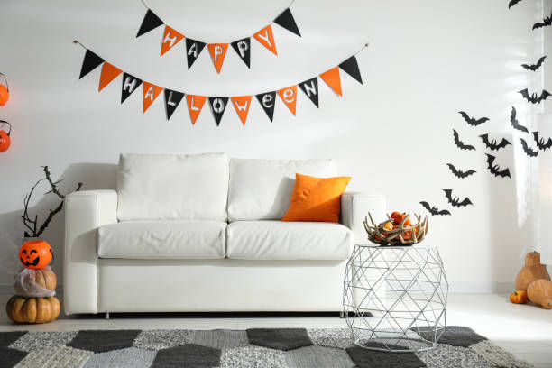 istock Modern room decorated for Halloween. Festive interior 1370669810