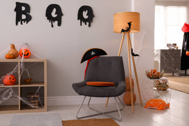 istock Modern room decorated for Halloween. Festive interior 1370669811